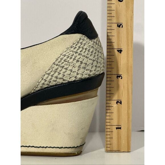 Cole Haan Canvas and Leather Lace-up Wedge Shoes Off-white & Blue | Women Size 6 - Picture 5 of 16